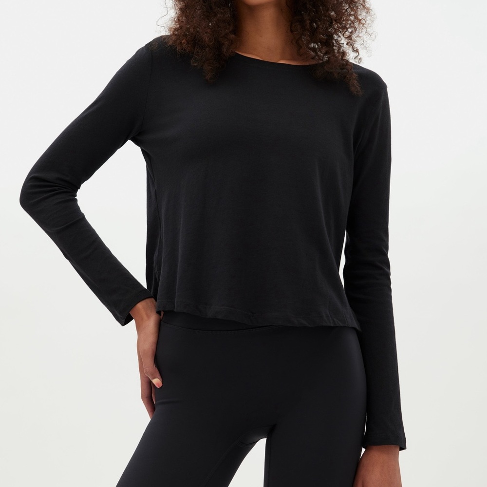 NWT Girlfriend Collective Black Recycled Cotton Long Sleeve Crew, size M